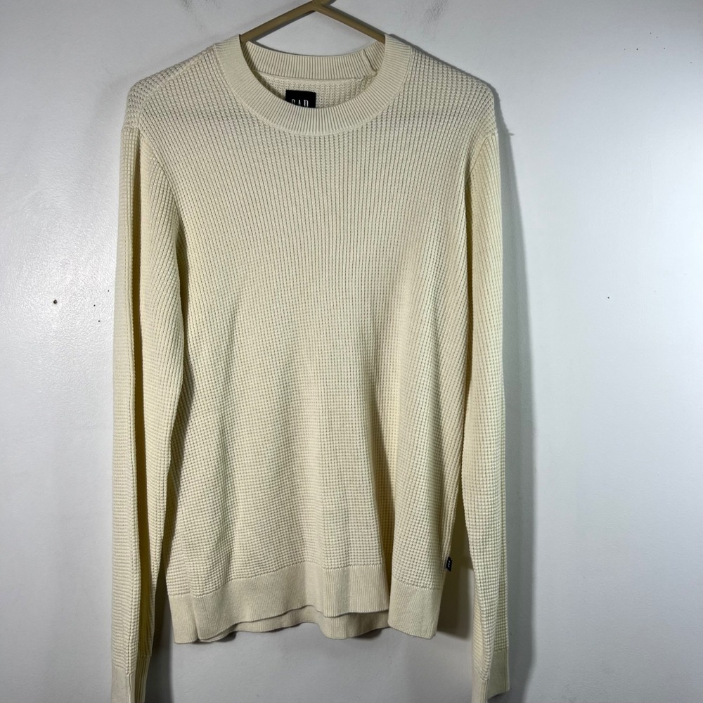 Gap Knit Crew Neck Textured Sweater Cream S Mens Cotton Nylon Acrylic